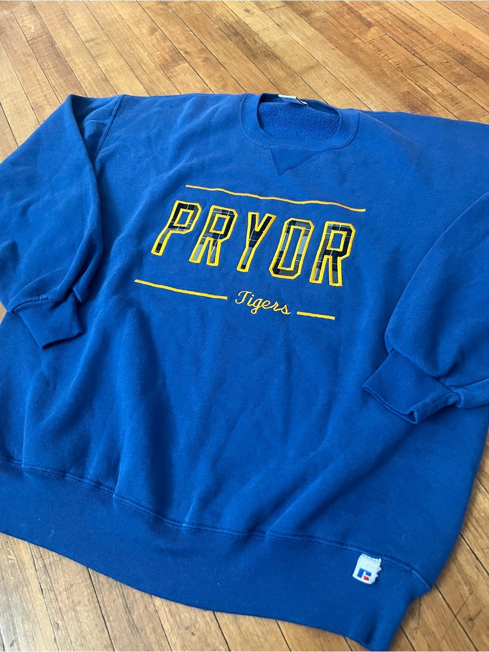 Vintage 1990s Russell Athletic "Pryor Tigers" Tackle Twill Crewneck Sweatshirt